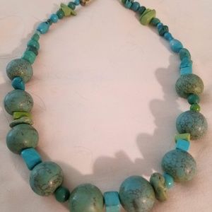 Blue and Green "Turquoise" | Hematite Bead Necklace, 17"